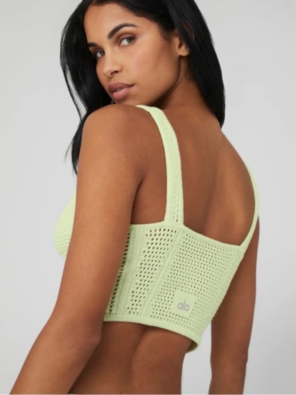 Alo  Yoga Knit Chase The Sun Corset Tank Iced Green Tea